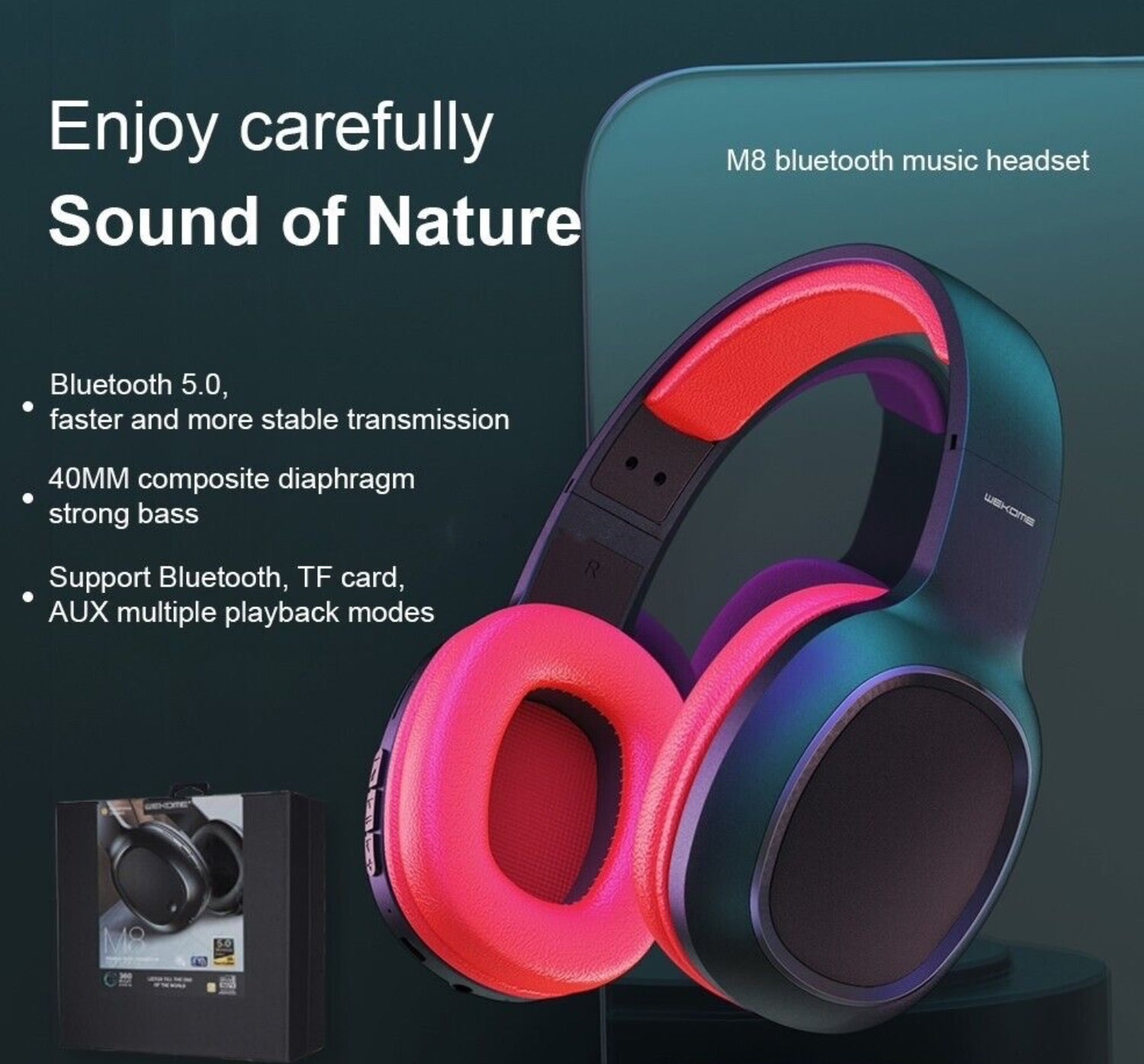 WK M8 Bluetooth 5.0 Headphones – Wireless/Wired, TF Card, Bass Boost & Long Battery