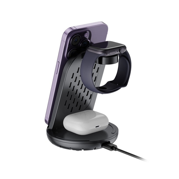 3-in-1 Rotating Wireless Charging Stand | 15W Fast Charger for iPhone, Apple Watch & AirPods
