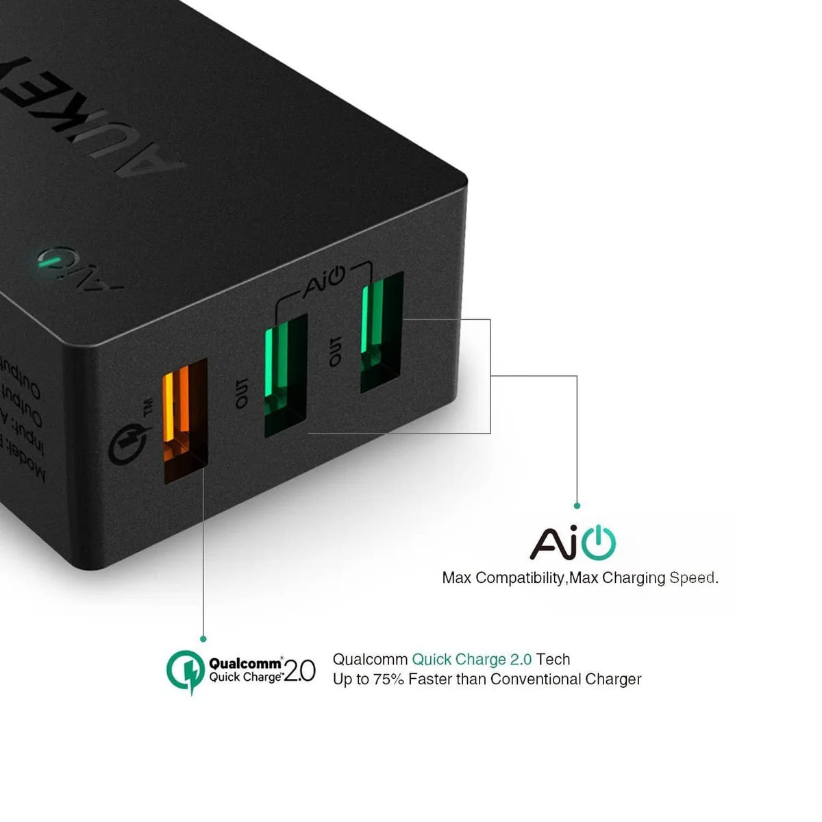 AUKEY USB Turbo Charger – QuickCharge 2.0, Multi-Voltage Fast Charging
