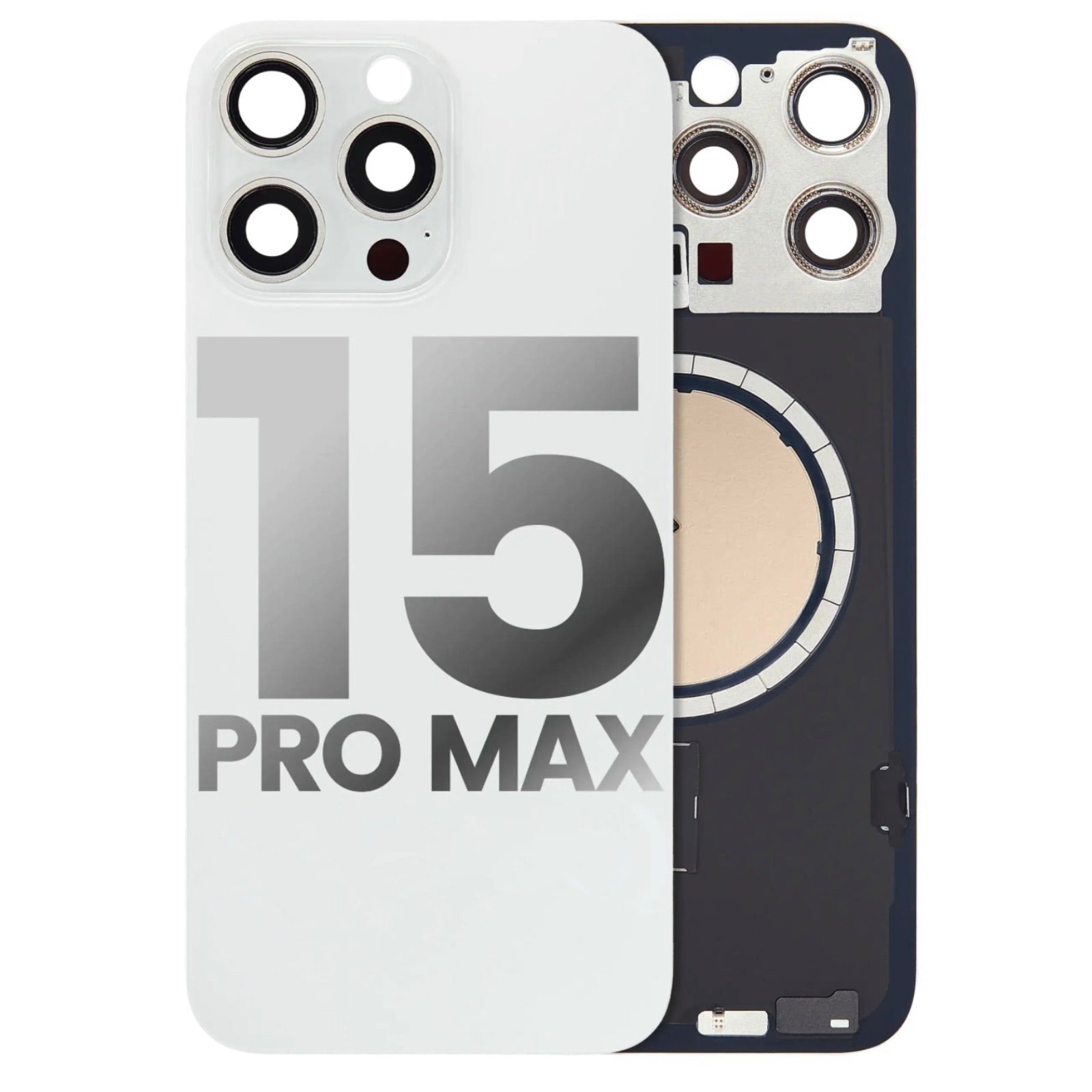 Magnetic Back Glass Housing with Steel Plate – Compatible with iPhone 15 Pro Max – Titanium White