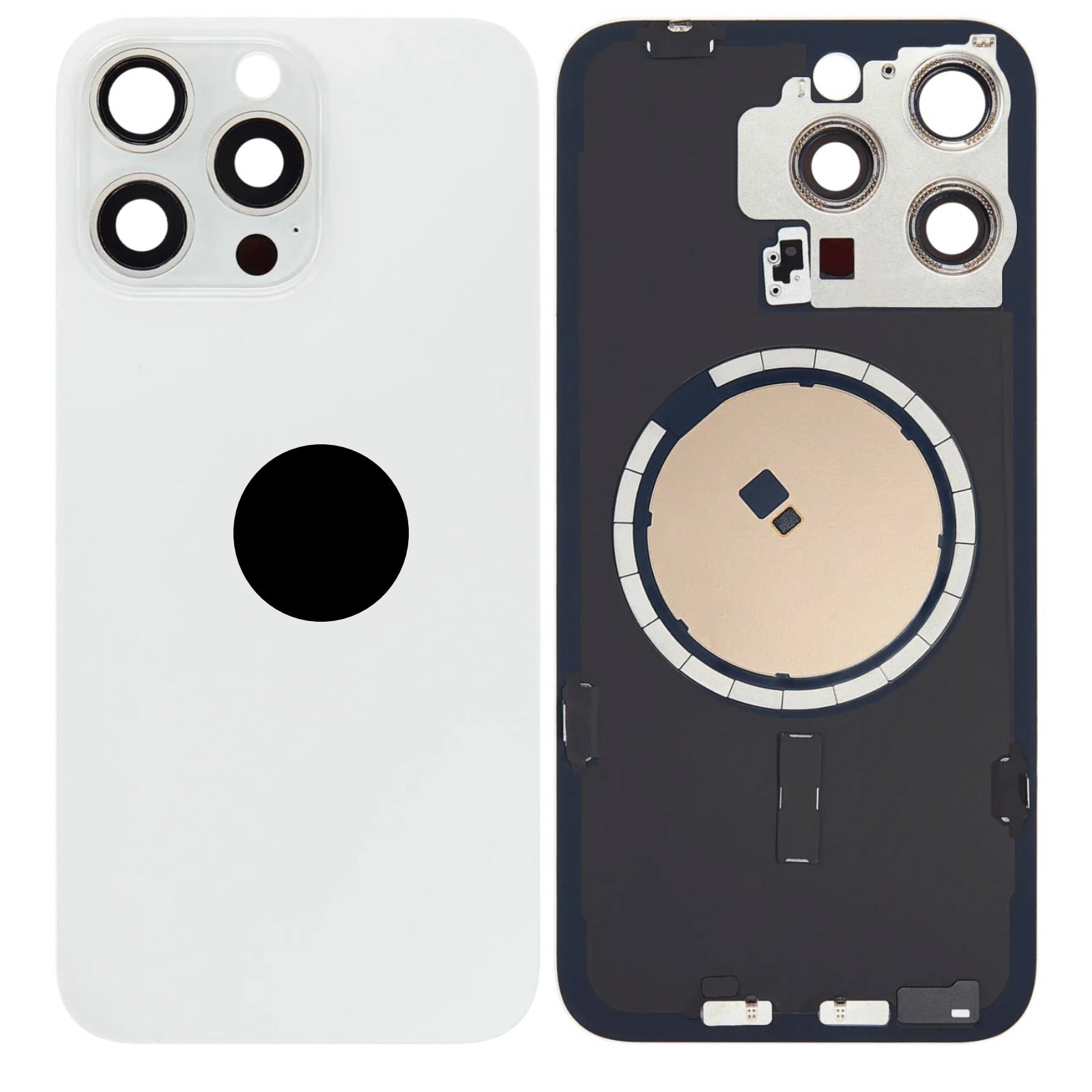 Magnetic Back Glass Housing with Steel Plate – Compatible with iPhone 15 Pro Max – Titanium White