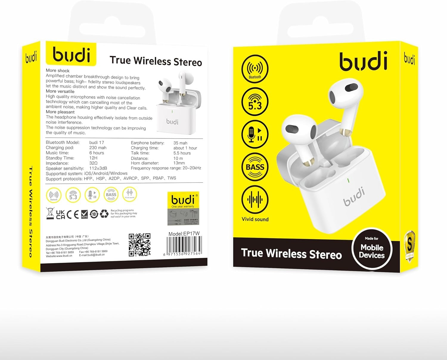 BUDI 17 True Wireless Earbuds | Bluetooth 5.3 TWS Headphones with Noise Cancellation