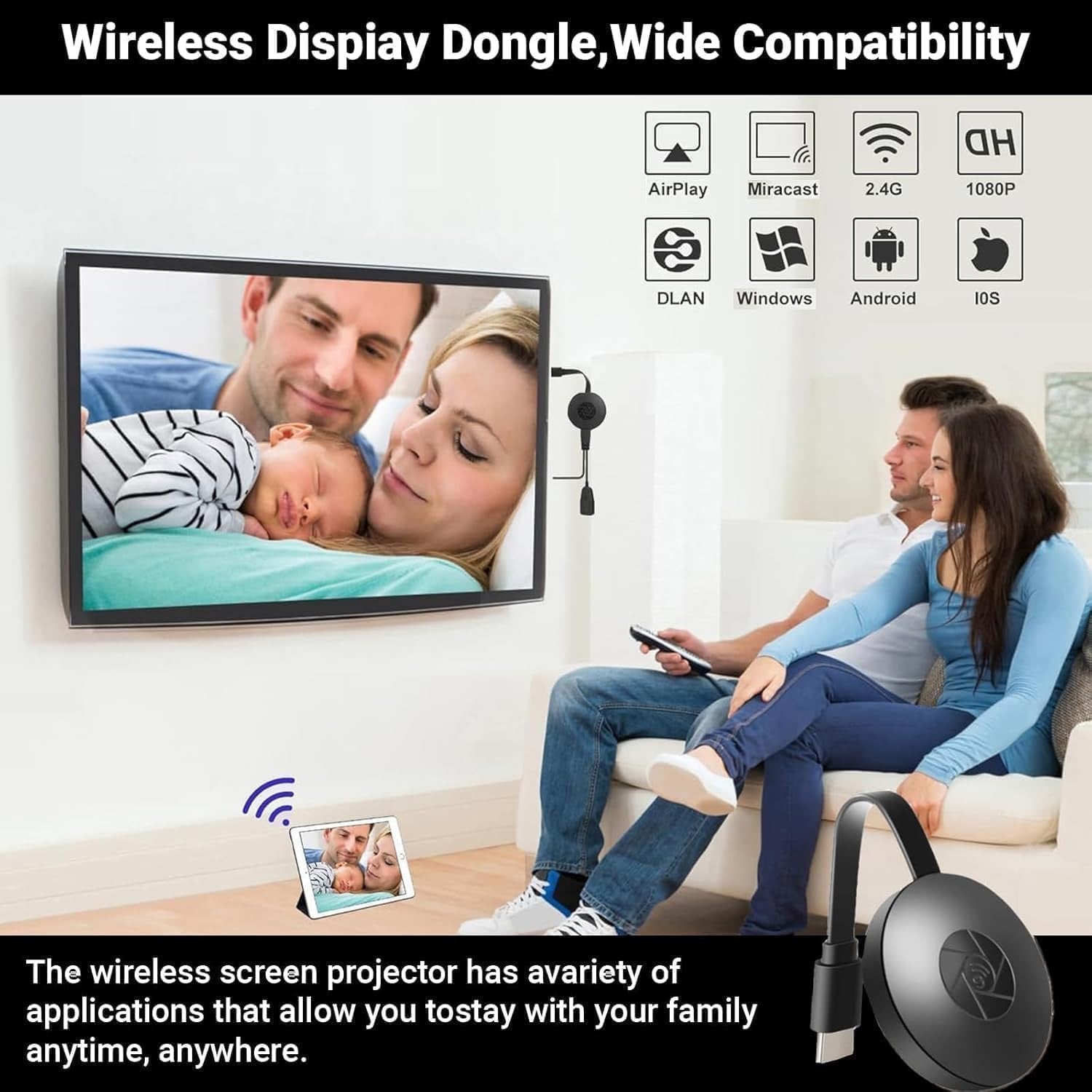 Chromecast TV Streaming Device – Full HD 1080p, Wi-Fi, Android & iOS Compatible