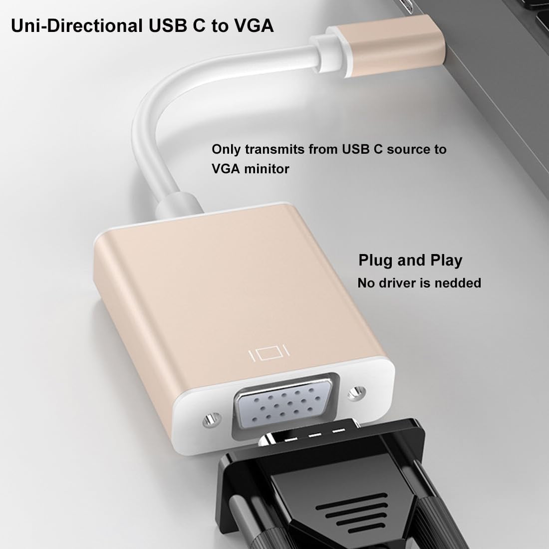 VGA to USB-C Adapter – Legacy VGA to Type-C Display Converter