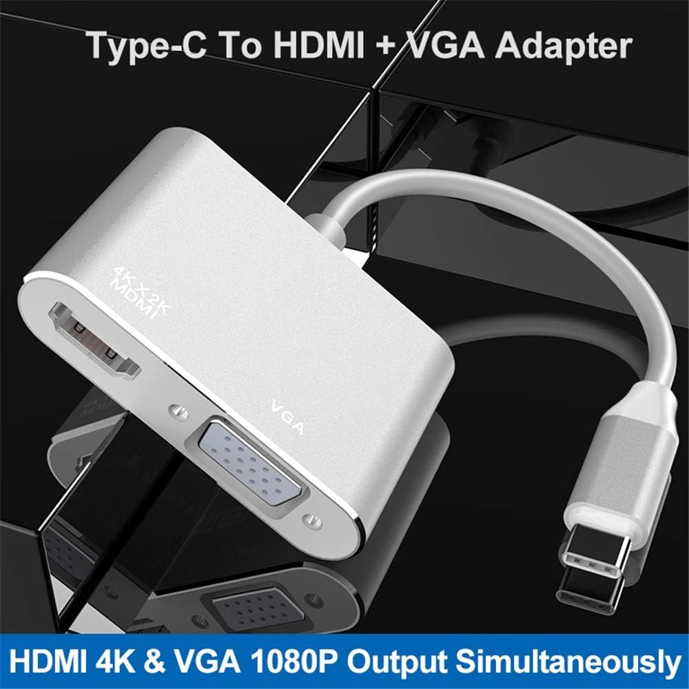 Type-C to HDMI + VGA 2-in-1 Adapter – 4K UHD Display Converter