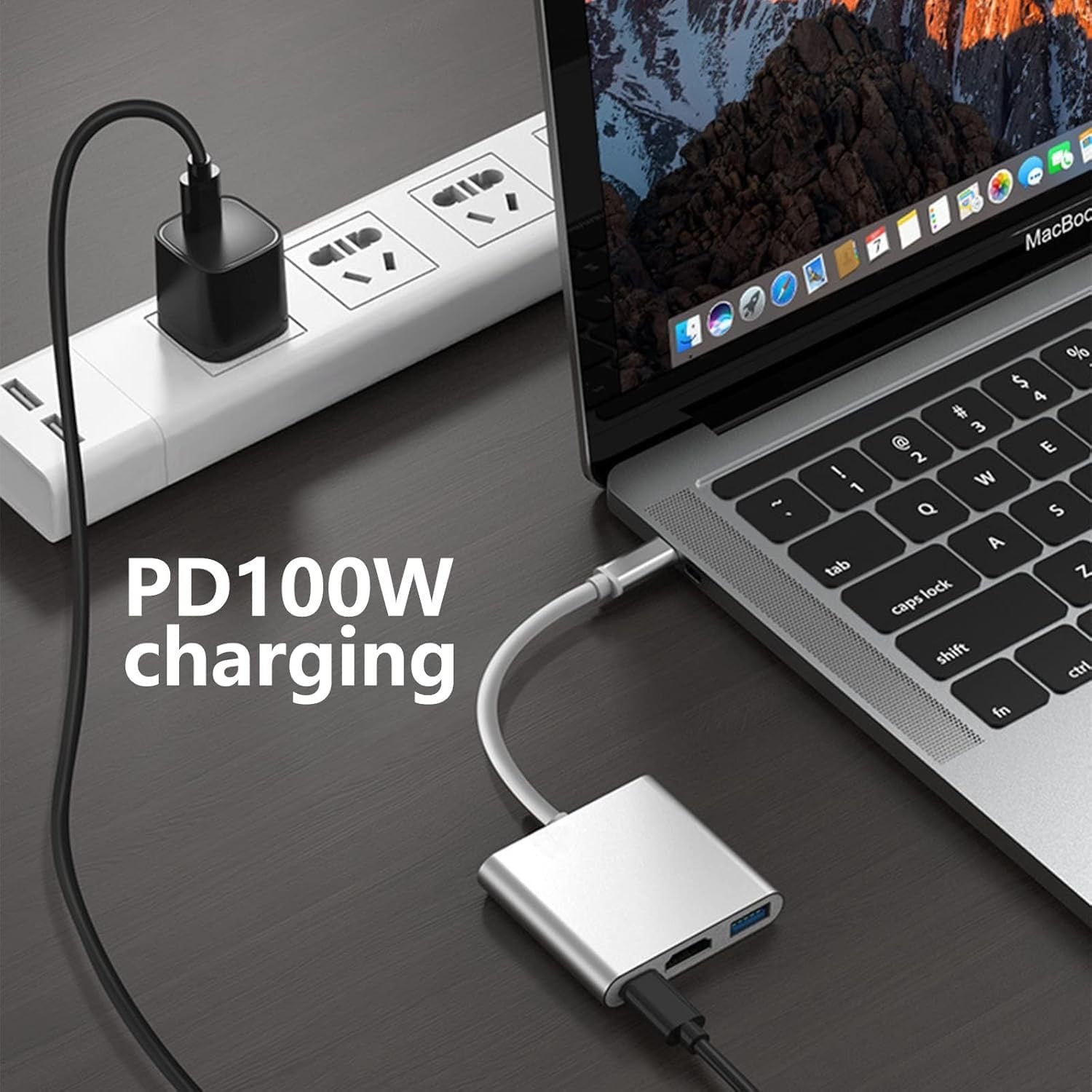 Type-C to HDTV + USB 3.0 + PD Charging Adapter – 3-in-1 Hub for Laptops