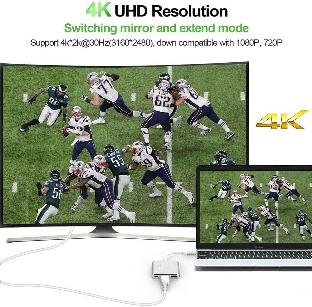 Type-C to HDTV + USB 3.0 + PD Charging Adapter – 3-in-1 Hub for Laptops