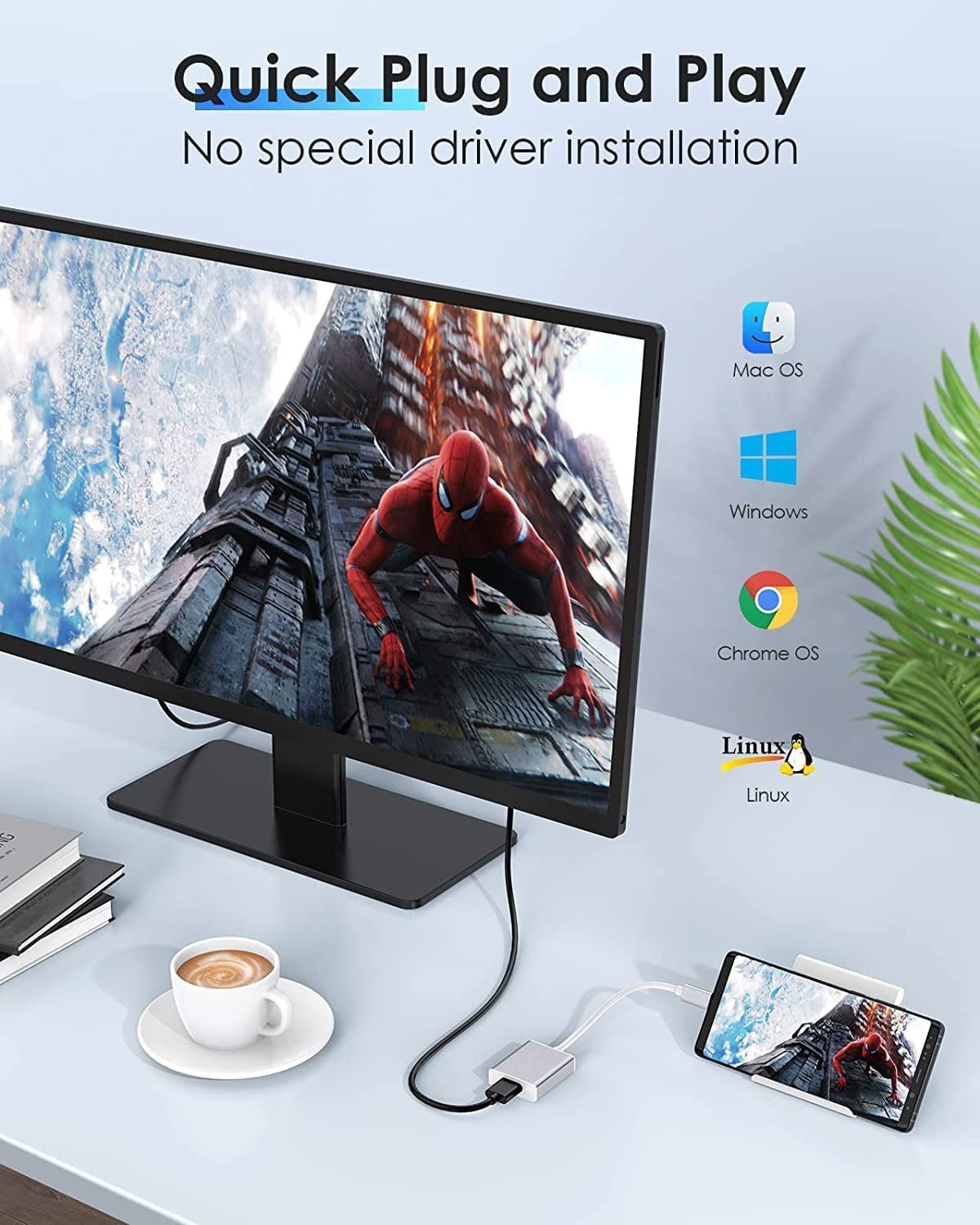 HDMI to Type-C Adapter – 4K UHD Video Converter for USB-C Displays