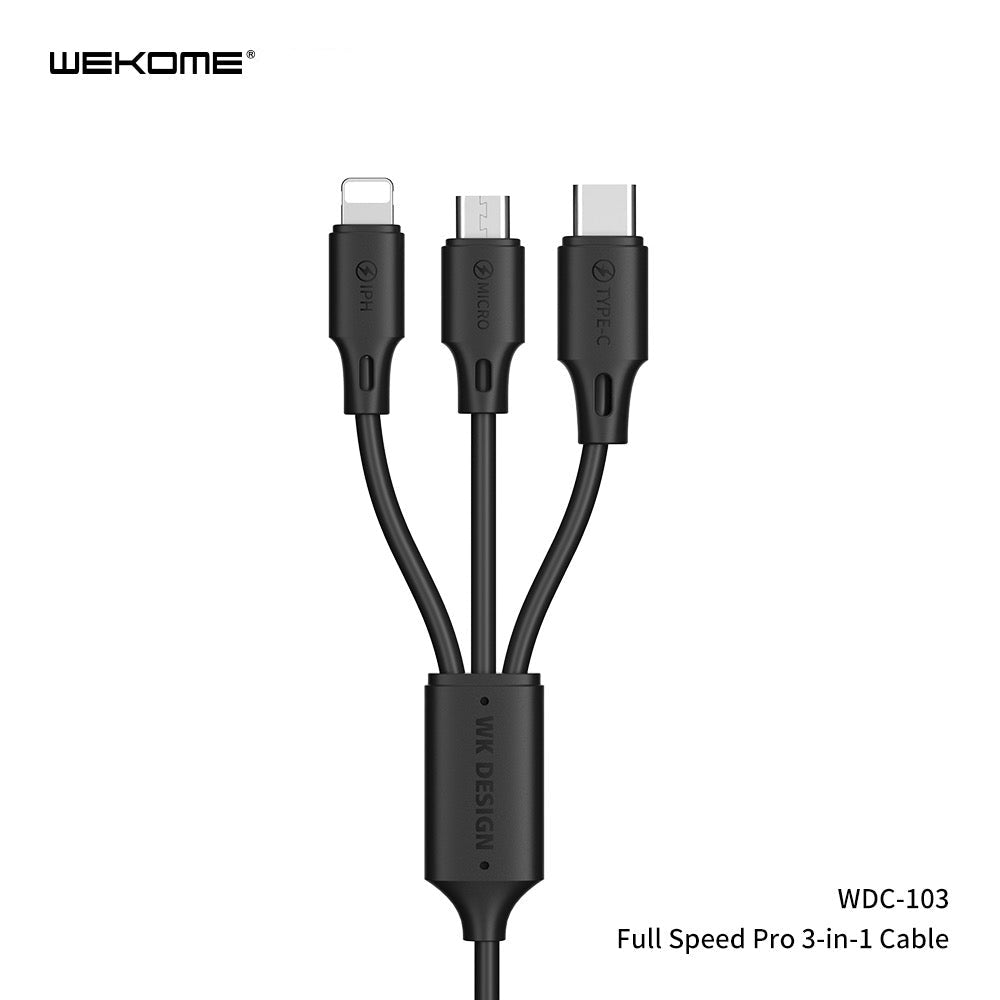 3-in-1 Fast Charging Cable – USB to Micro/USB-C/8-Pin | 3A Max Output | 115cm Length