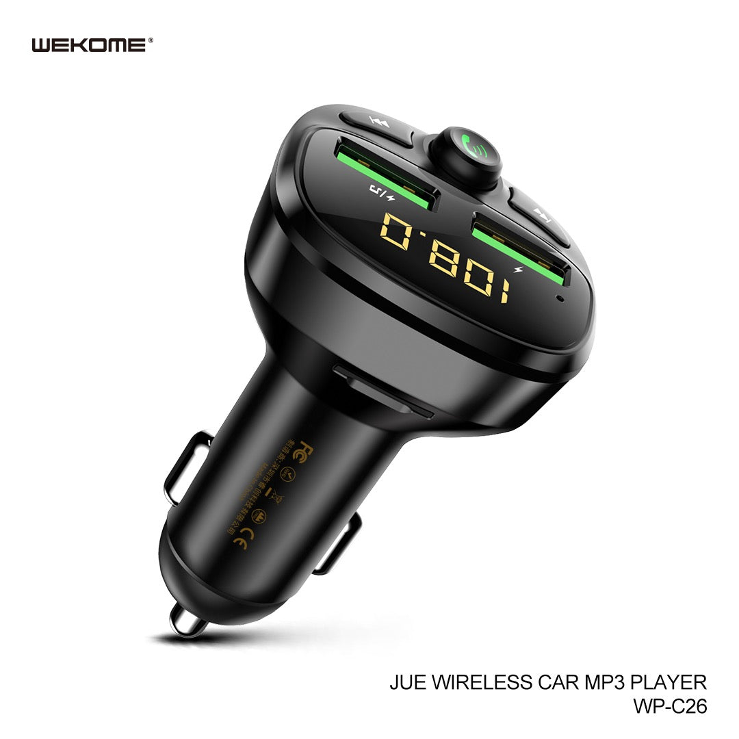 Dual USB Bluetooth 5.0 Car Charger – MP3 Player, FM Transmitter, LED Display, 3.4A Output