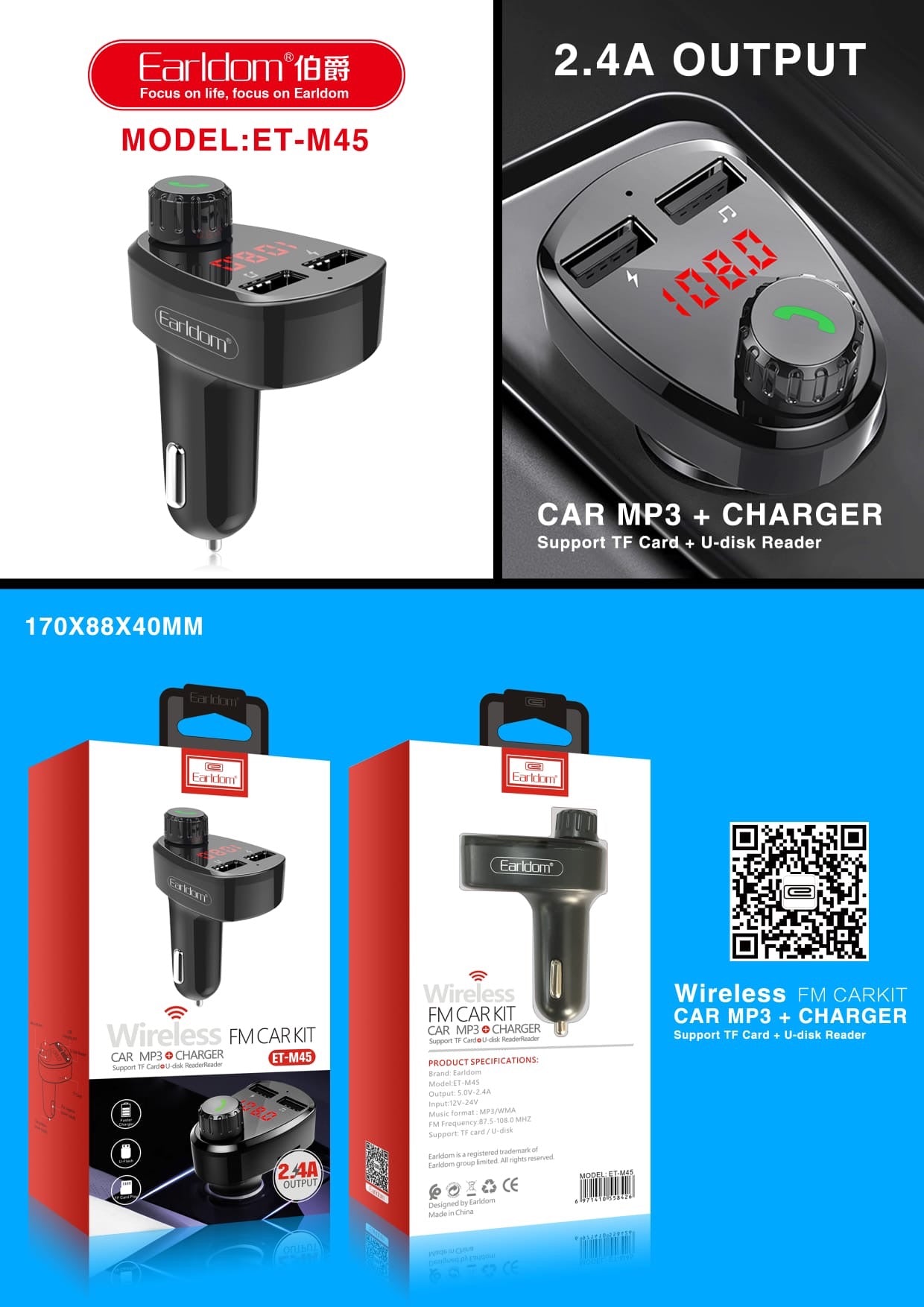 Wireless FM Car Kit with MP3 Player & Dual USB Charger – Hands-Free Bluetooth