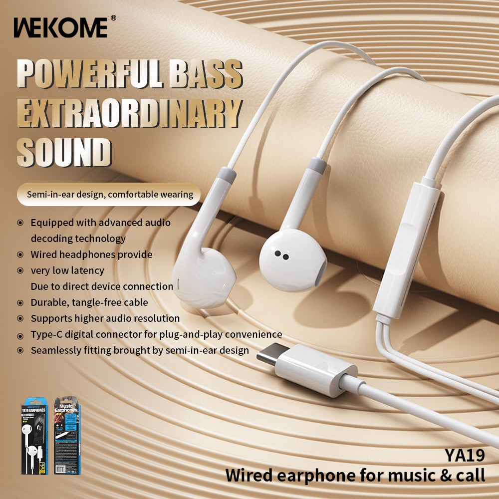 WEKOME YA19 Wired USB-C Earphones – High Clarity Sound & Inline Controls