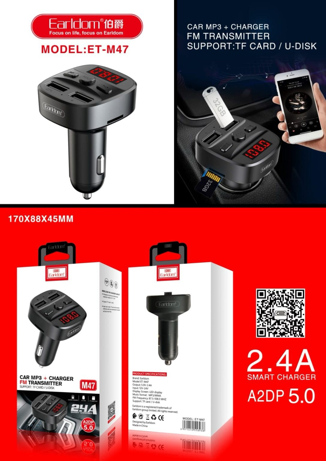 Car MP3 Player with FM Transmitter & Dual USB Charger – Bluetooth Hands-Free