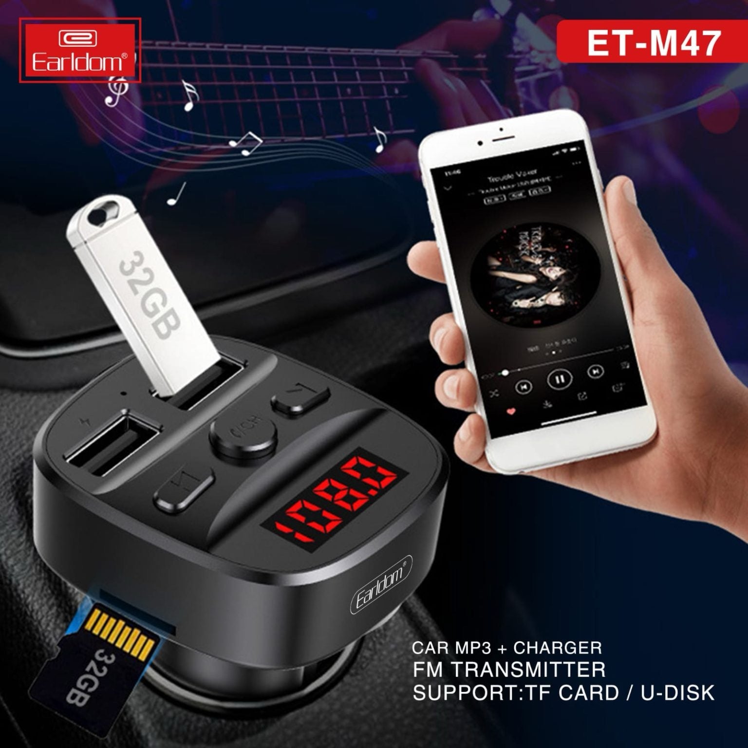 Car MP3 Player with FM Transmitter & Dual USB Charger – Bluetooth Hands-Free