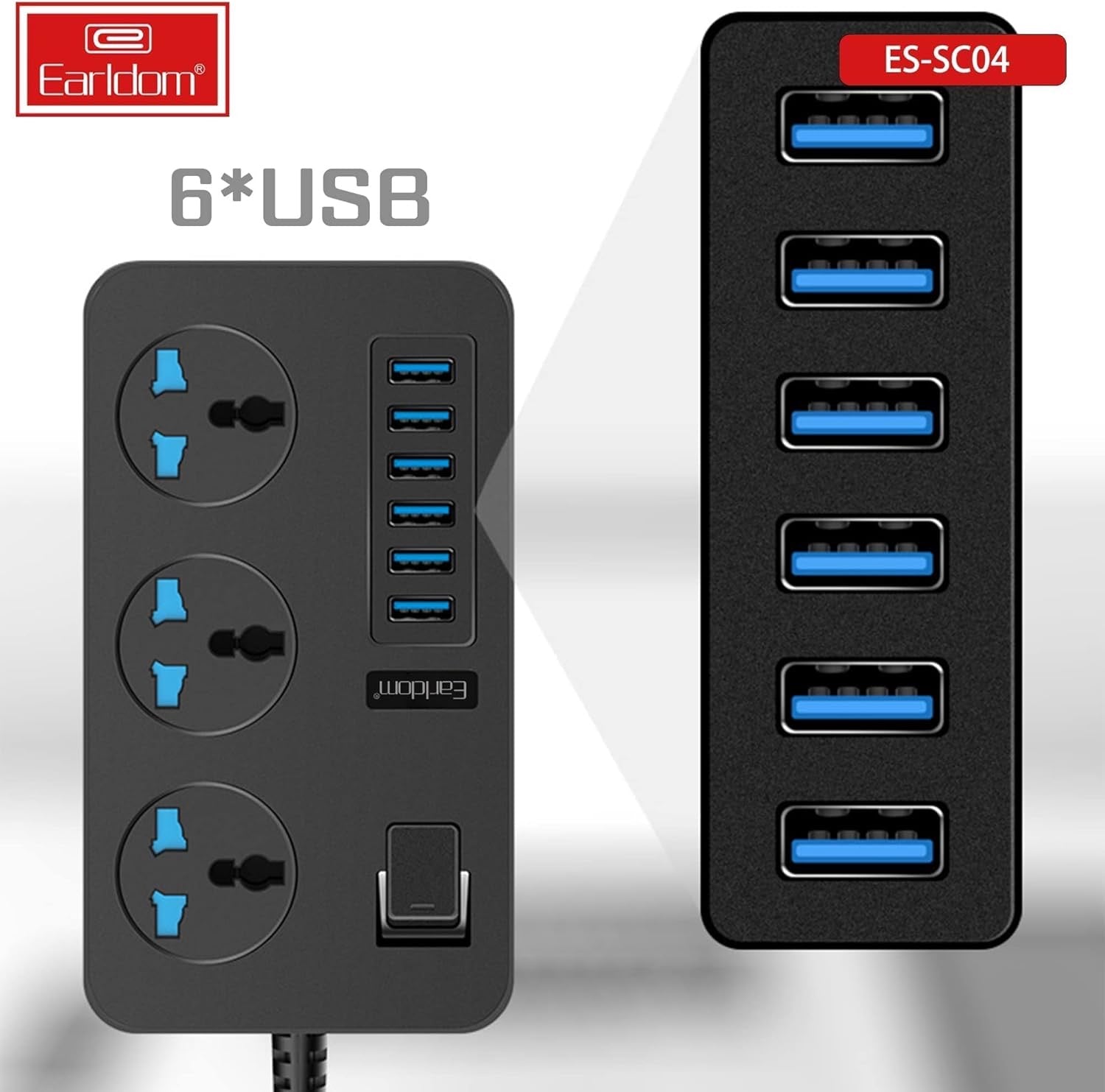 3000W Power Strip with 6 USB Ports & 3 AC Outlets – Auto-ID Smart Charging Extension