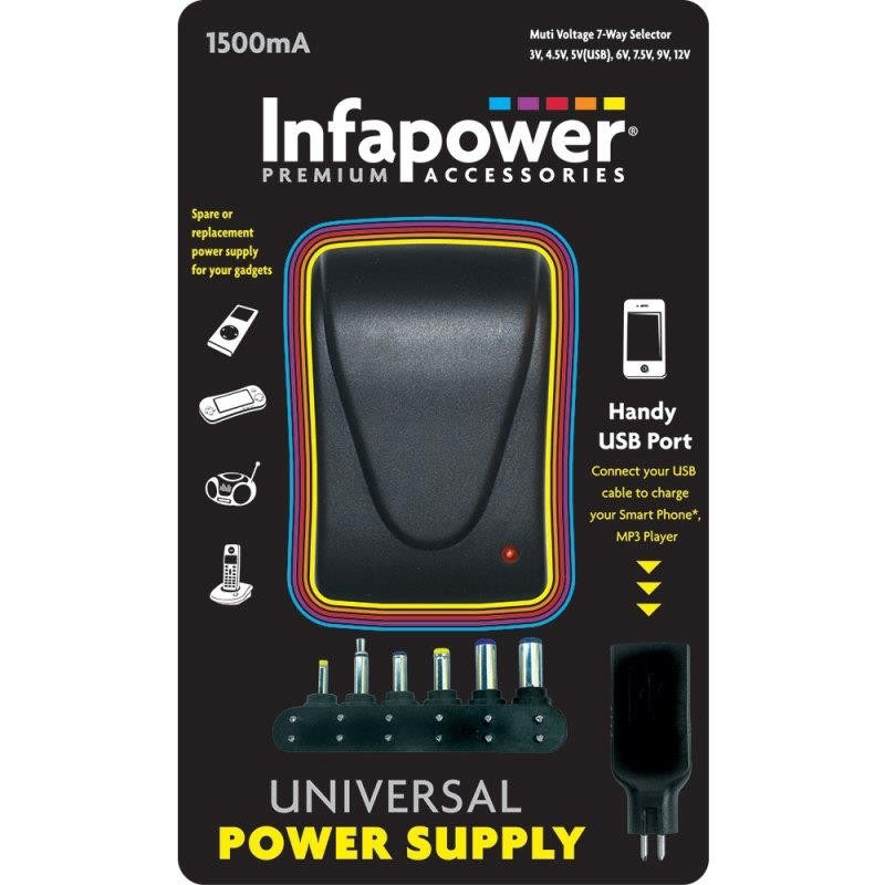Infapower Laptop Universal Charger Power Supply 1500mA – Multi-Voltage AC/DC Adapter