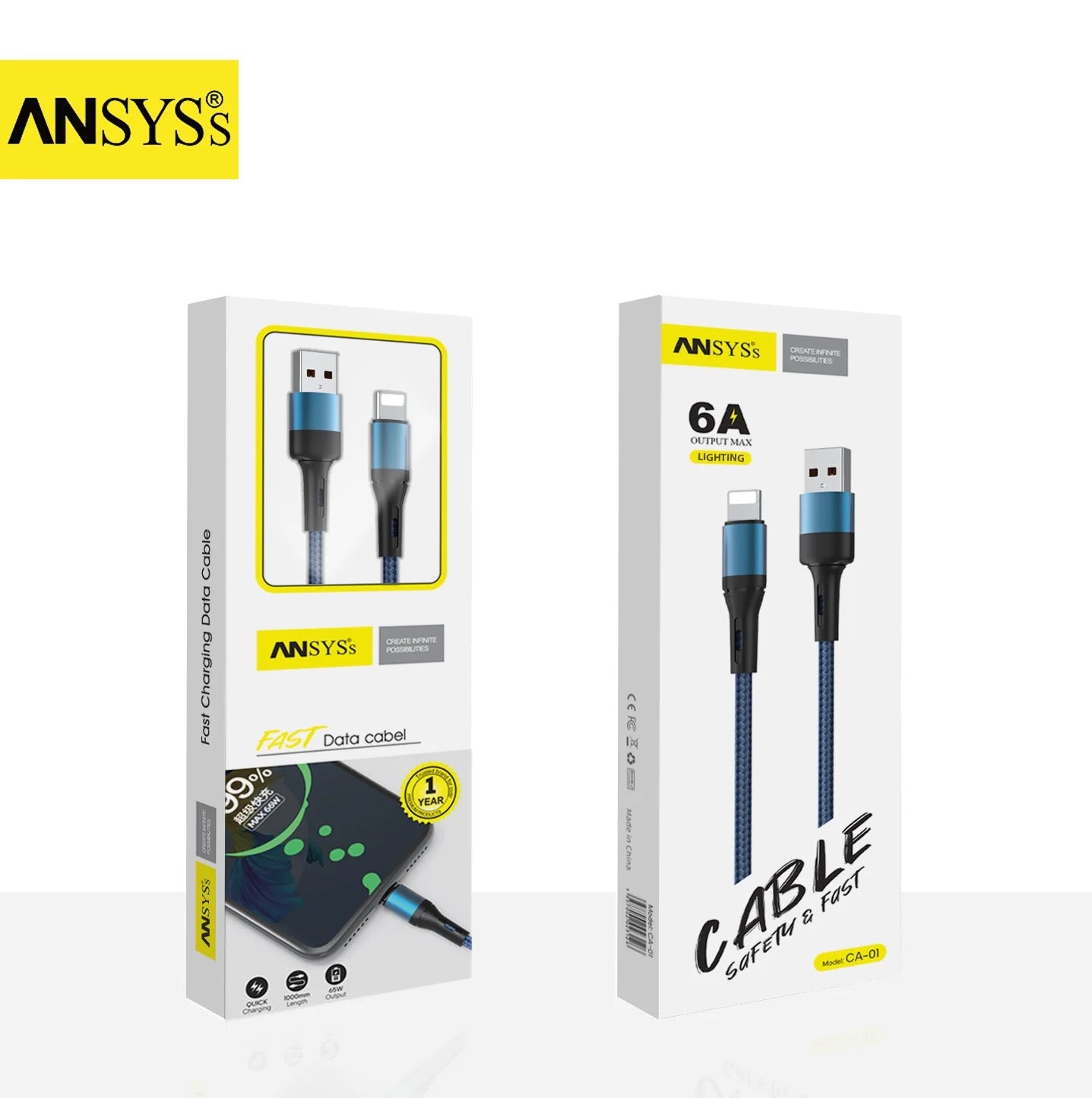 USB to 8-Pin Fast Charging Cable – 6A, 65W Output, 1M Quick Charge