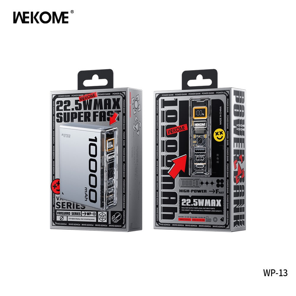 Wekome WP-13 Power Bank – 10000mAh Fast Charging with LED Display & Dual Input