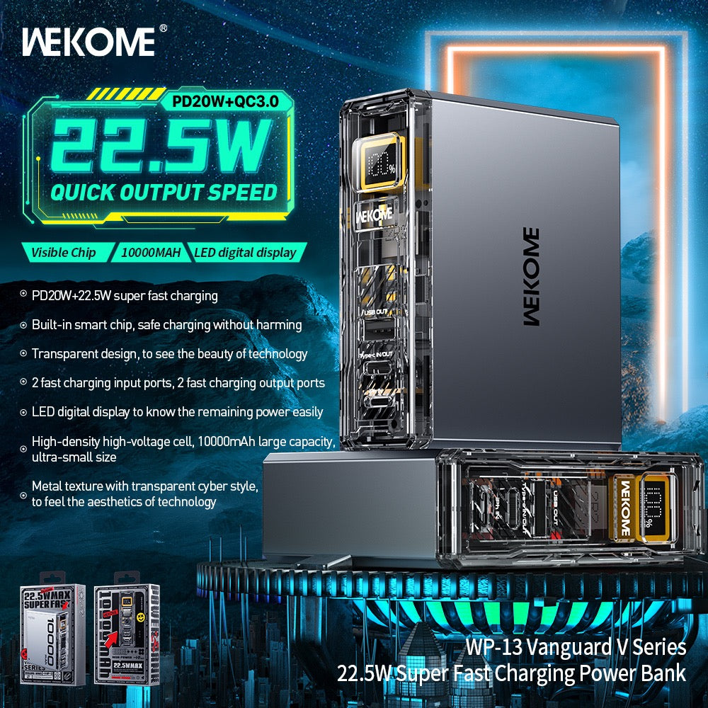 Wekome WP-13 Power Bank – 10000mAh Fast Charging with LED Display & Dual Input