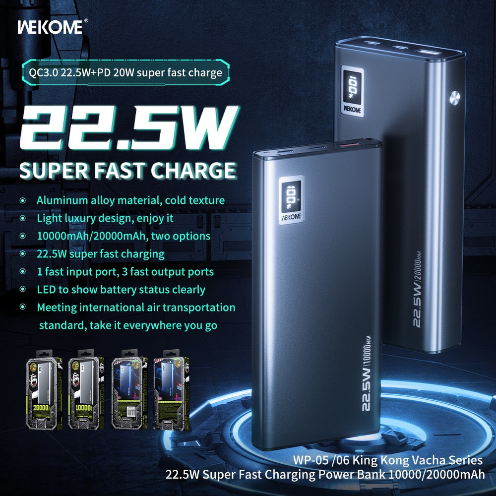 Wekome WP-05 Power Bank – 10000mAh Fast Charging, Triple Output, Aluminum Design