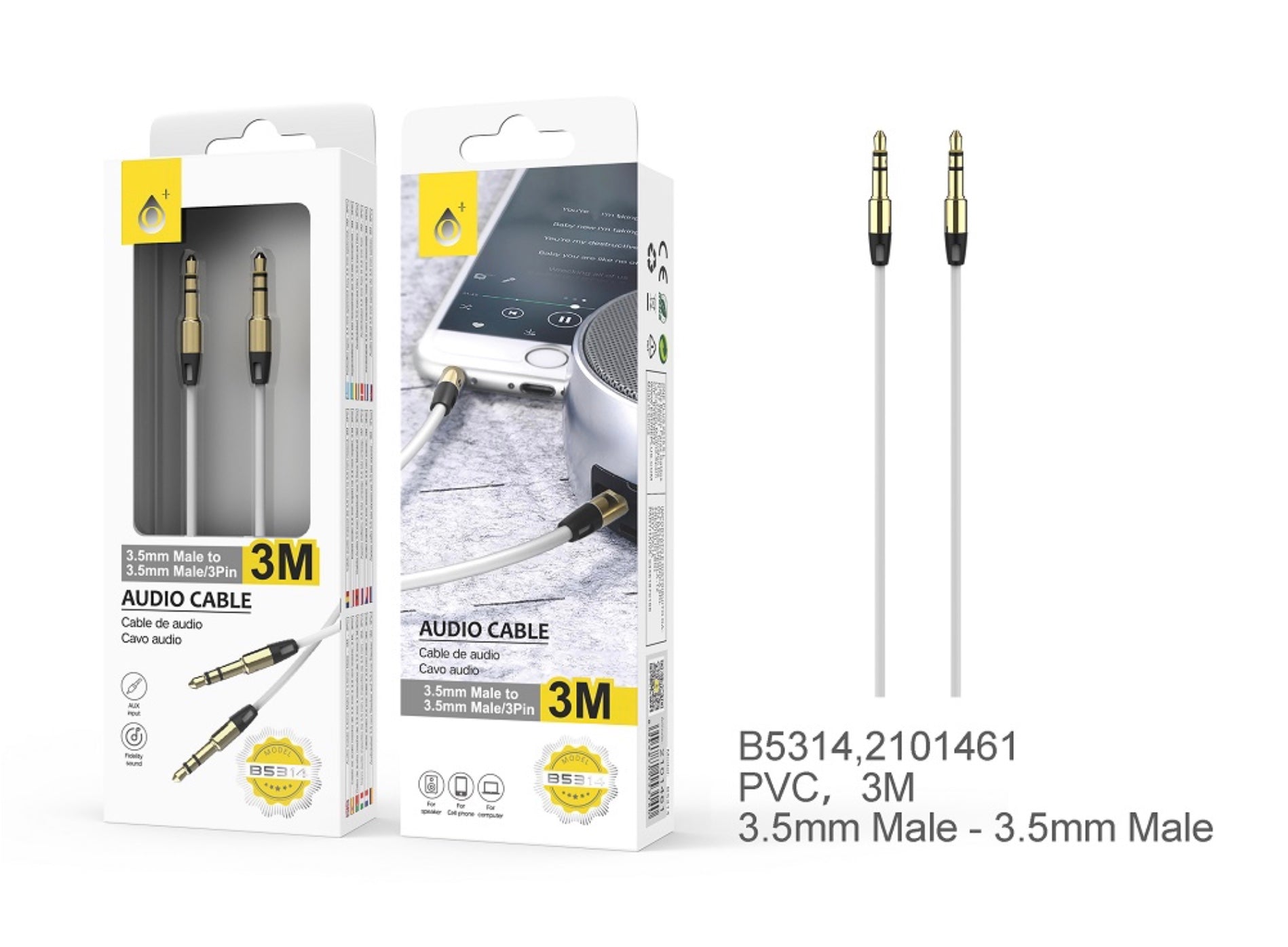 3M AUX Audio Cable – 3.5mm Male-to-Male Stereo Cable for Car, Phone, Speaker