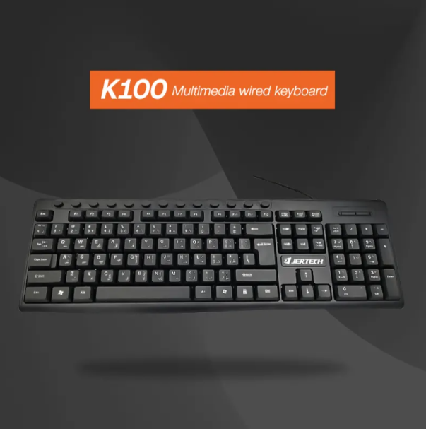 JERTECH Multimedia Wired Keyboard – Ergonomic, Quiet-Touch USB Keyboard | Plug & Play for Office & Home Use