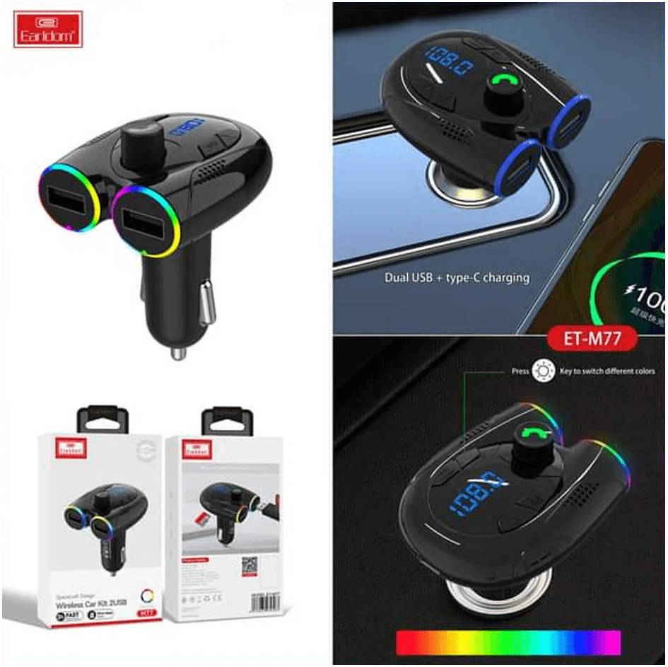 Wireless Car Kit with Dual USB – Bluetooth FM Transmitter in Spacecraft Design  Fast Charging & Music Streaming