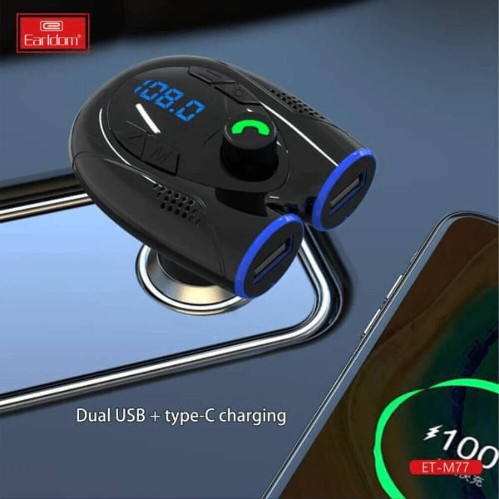 Wireless Car Kit with Dual USB – Bluetooth FM Transmitter in Spacecraft Design  Fast Charging & Music Streaming