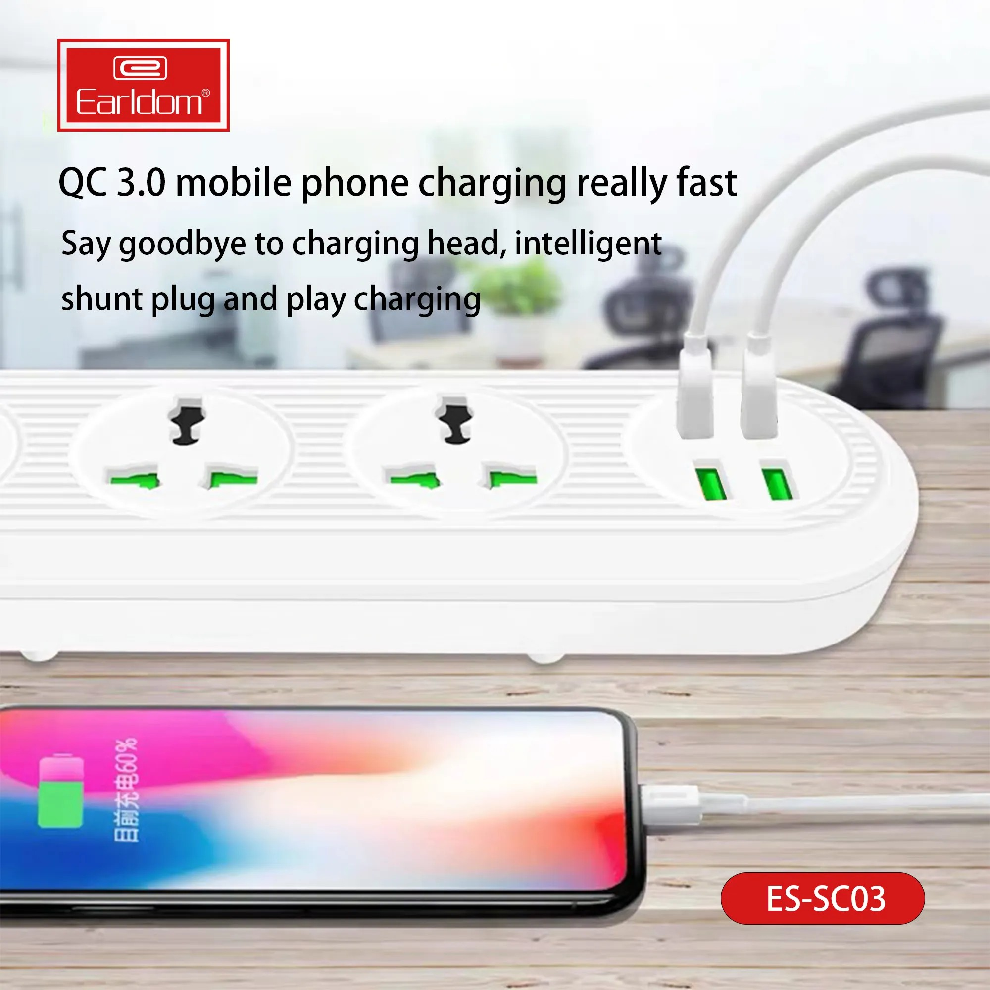 Universal 2500W power strip with UK, EU & US plug types. Includes USB & USB-C ports, surge protection & multi-outlet support for home, office, travel